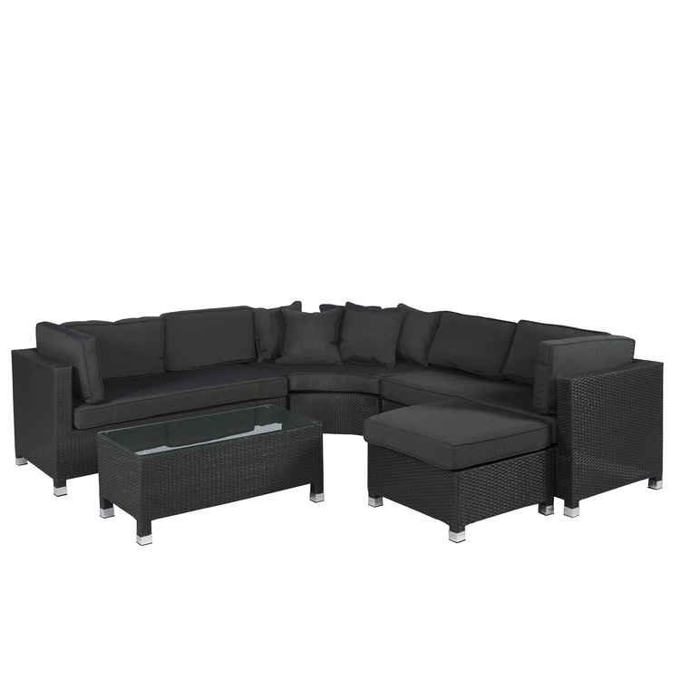 Immagine di Set lounge con divano ad angolo "Mississippi" nero in vimini - Pure Garden & Living