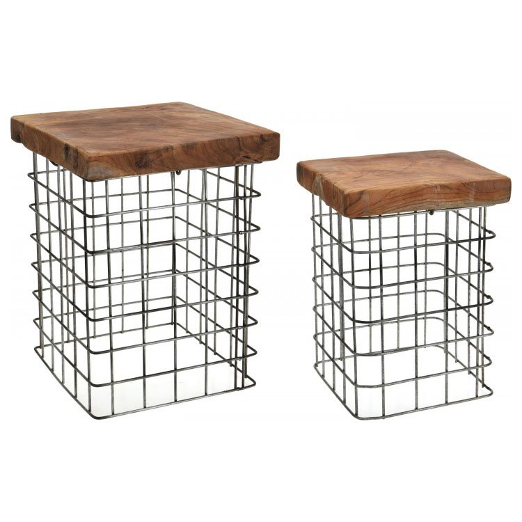 Immagine di Bijzettafel Teak Vierkant Bruin - set van 2