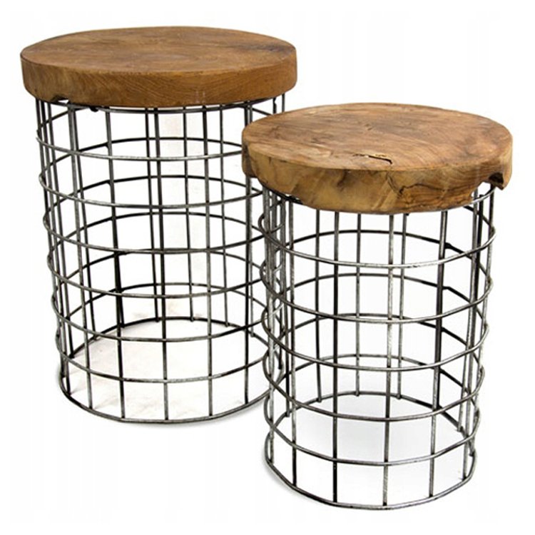 Immagine di Bijzettafel Teak Rond Bruin - set van 2