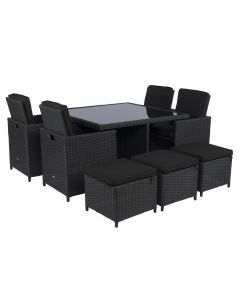 Set lounge da pranzo "Cube" nero in vimini - Pure Garden & Living
