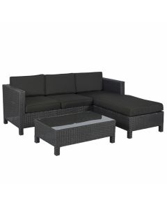 Set lounge con divano ad angolo "Lima" nero in vimini - Pure Garden & Living