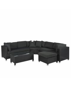 Set lounge con divano ad angolo "Mississippi" nero in vimini - Pure Garden & Living