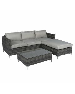 Set lounge con divano ad angolo grigio in vimini - Gris - Pure Garden & Living