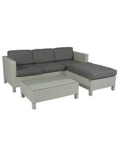 Set lounge con divano "Lima" ad angolo grigio chiaro in vimini - Pure Garden & Living