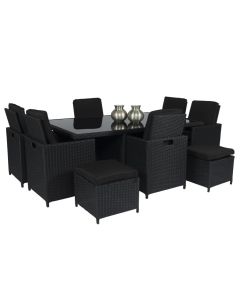 Set lounge da pranzo "Cube XL" nero in vimini 6 persone - Pure Garden & Living