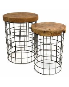 Bijzettafel - Teak - Hout - Rond - Bruin - Set van 2 - Woonkamer