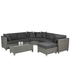 Set lounge con divano ad angolo "Mississippi" gris in vimini - Pure Garden & Living
