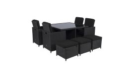 Set lounge da pranzo "Cube" nero in vimini - Pure Garden & Living