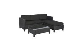Set lounge con divano ad angolo "Lima" nero in vimini - Pure Garden & Living