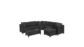 Set lounge con divano ad angolo "Mississippi" nero in vimini - Pure Garden & Living