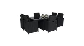 Set lounge da pranzo "Cube XL" nero in vimini 6 persone - Pure Garden & Living