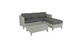 Set lounge con divano "Lima" ad angolo grigio chiaro in vimini - Pure Garden & Living