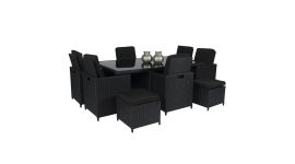 Set lounge da pranzo "Cube XL" nero in vimini 6 persone - Pure Garden & Living