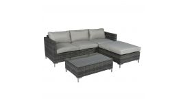 Set lounge con divano ad angolo grigio in vimini - Gris - Pure Garden & Living
